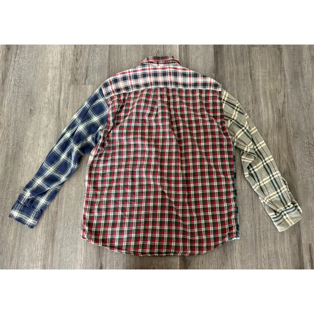 J.Crew Patchwork Plaid Flannel Button Down Shirt Multicolor Preppy Men's Large